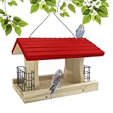 MIXXIDEA Cedar Bird Feeder Wood Bird Feeder Garden Roof Feeder with 2 Suet Cages and 2 Plastic Windo