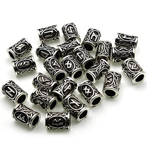 MENGBB 24 Uds. Vintage Plata Bronce Pelo Trenza Barba Dreadlock Cuentas Anillos Tubo Encanto para DIY Collar joyería fabricación-Plata Antigua 01 Cover