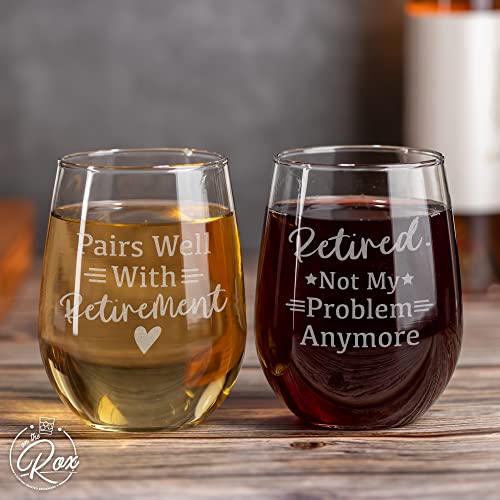 Retirement Gifts For Women - 17 Oz Retirement Stemless Wine Glass Set Of 2 - Funny Retired Wine Glass Gifts - Christmas Gifts For Government Retirees - Cool Retirement Gifts For Retired Mom #TOP7