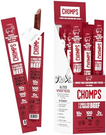 Chomps Smoky BBQ Beef, Grass-Fed & Finished, 24ct, Protein Snack Stick