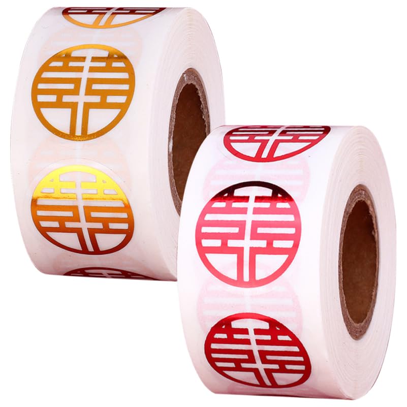MERRYHAPY Double Happiness Stickers 2 Rolls Self-Adhesive Chinese Wedding Decor Labels 2.36 Inch Traditional Xi Sealing Stickers for Red Envelopes