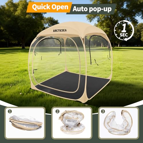 ARCTICSEA Thickened PVC Sports Tent - All-Weather Shelter Pod for 2-6 Person, Pop-Up Shelter, Instant Setup, Removable Top & Sealed Floor for Outdoor Events, Soccer, Rugby (Beige)