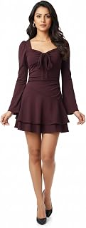 MGR FASHIONS Women's Tiered Mini Dress with Sweetheart Neckline, Full Sleeves, Gathered Empire Waist, Hosiery Fabric Price In India