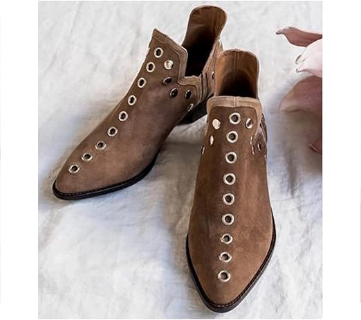 NANFAN Spitze Stiefeletten für Damen Klobige Blockabsätze Punk-Niet-Stiefel  Western Cowboy Chelsea Booties Casual Cowgirl Dress Boot,Khaki-39 :  Amazon.de: Schuhe \u0026 Handtaschen