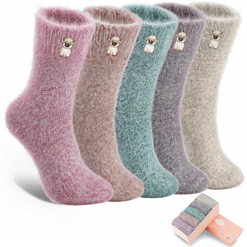 Image of SISOSOCK 5 Pairs Fuzzy Soft Cozy Comfy Socks Warm Birthday Gifts for Women