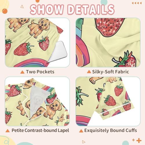 senya Strawberry Puppy Satin Summer Pajama Sets Silk Short Sleeve Button Down Sleepwear3