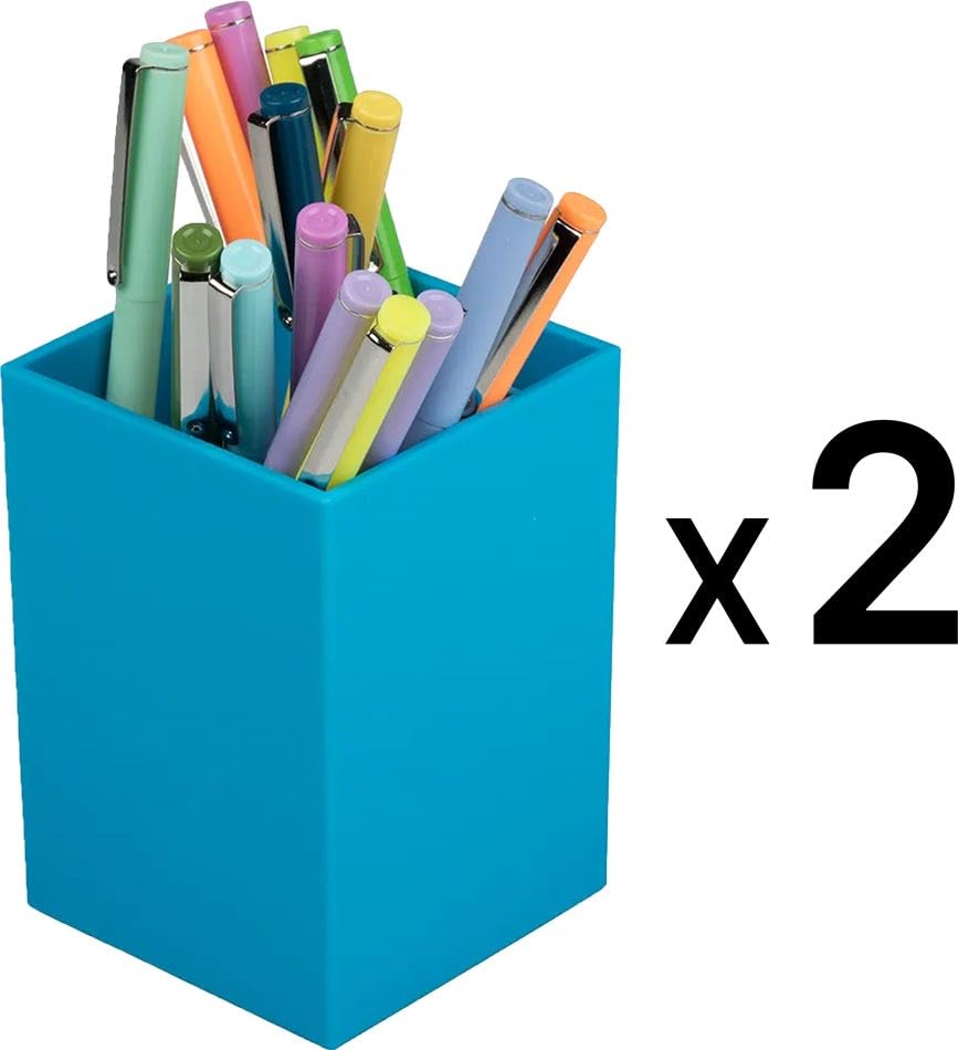 Image of JAM PAPER Plastic Pen Holders - Blue Desktop Pencil Cups - 2 /Pack