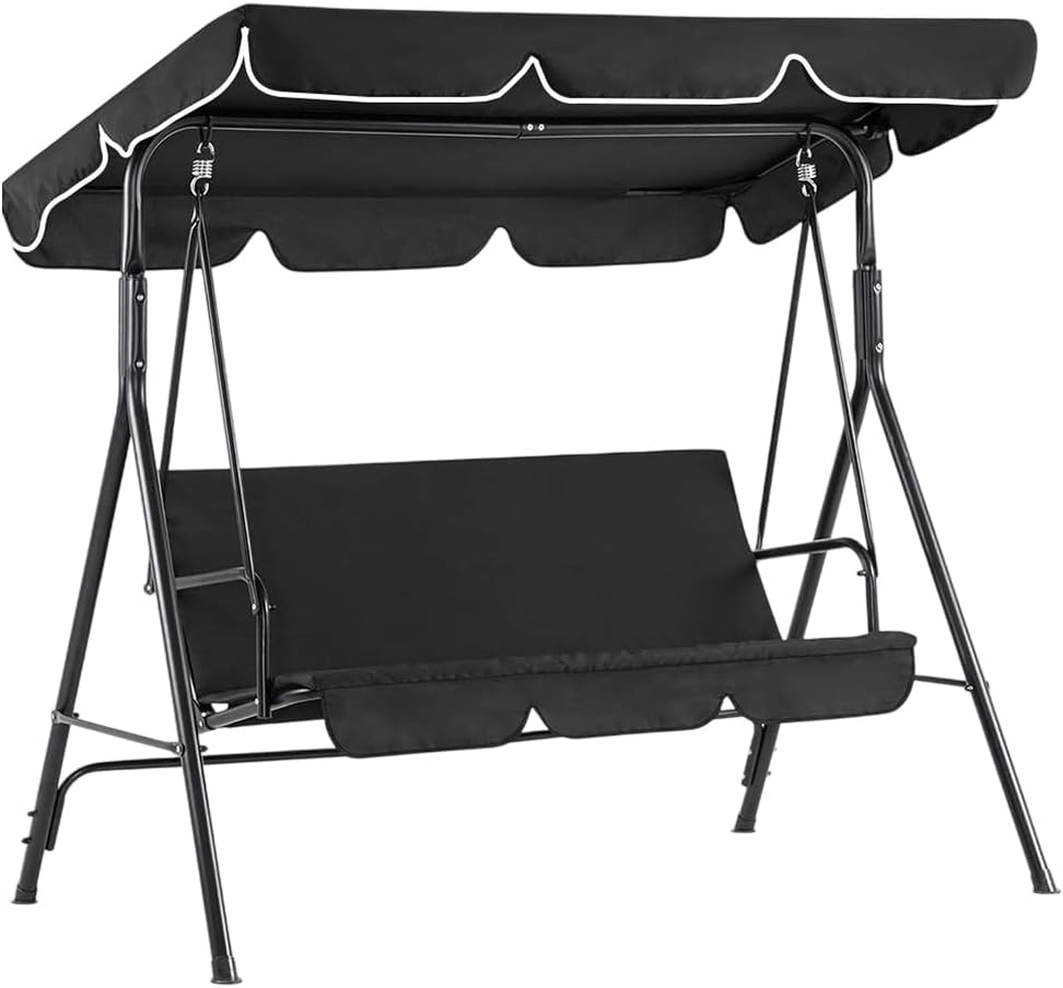 CREATCABIN Outdoor Patio Swing Chair Canopy Replacement 3 Seater Porch Swing Seat Canopy Top Cover 210D Oxford Cloth Waterproof UV Protection for Garden Hammock Top Furniture Covers Black 77 x 49in