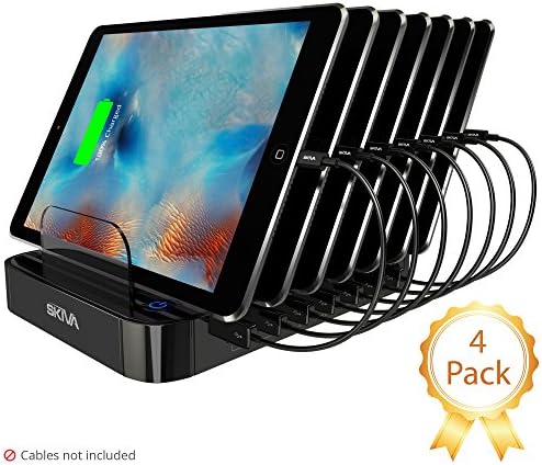 [4-Pack] Skiva StandCharger 7-Port 84-Watts AC/Wall Charging Station with 2.4 Amps Smart USB Ports for iPad, iPhone, Samsung Galaxy, Smart Phones, Tablets & more (Cables Sold Separately) [Model:AC126]