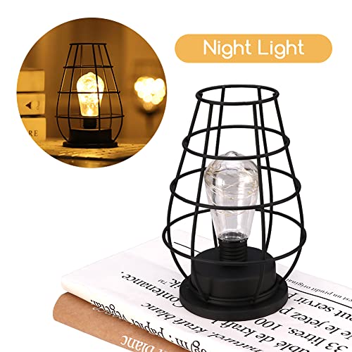 Iron Night Light,Vintage Table Lamp, Black Retro Industrial Iron Metal Wire Basket Cage Style Light Shade Desktop Light For Bedside Desk Modern Decor #TOP3