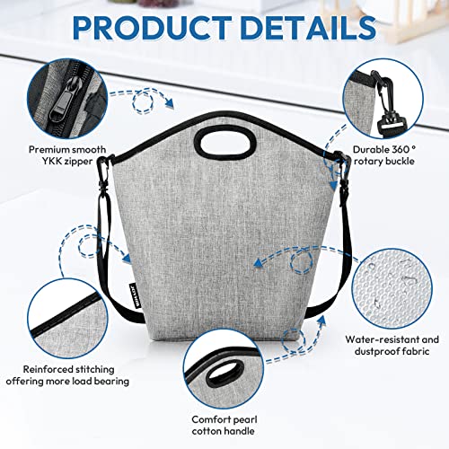 Joyhill Kids Lunch Bag, Reusable Insulated Lunch Box, Detachable Shoulder Straps Lunch Tote Bag, Cute Lunchbox For Boys Girls (Large, Grey) #TOP1