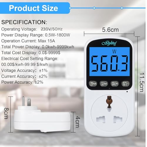 Image of SKYKING Upgraded Watt Power 16A Meter Plug Home Electrical Usage Monitor Consumption, Energy Voltage Amps Kill Tester with Backlight, Overload Protection and 10 Display Modes (3 PIN Indian Plug)
