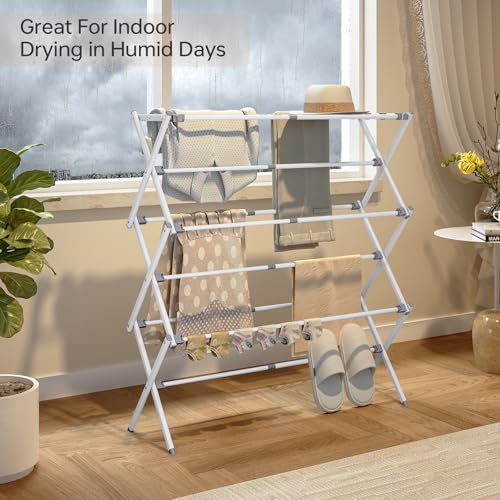 SYKIARIOL Clothes Airer, Foldable Clothes Drying Rack with 11 Poles, 3-Tier Clothes Horse extensible, Laundry Drying Rack Indoor Outdoor, Collapsible Clothing Dryer (White, 89 * 30 * 95.5cm) - Image 6