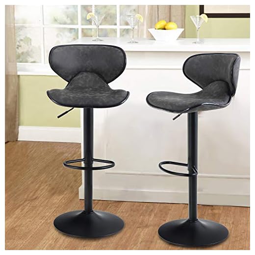 MAISON ARTS Counter Height Swivel Bar Stools Set of 2 Adjustable Barstools with Back for Kitchen Counter Tall Bar Height Chairs Faux Leather High Stools for Kitchen Island,Support 300 LBS,Grey