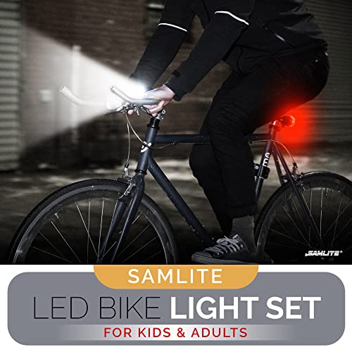 SAMLITE Best Brightest LED Bike Light Set for Kids & Adults, Super Bright Bicycle Headlight, Free Tail Light Included, Water Resistant Bike Light, Easy to Install, Multiple Modes for Cycling Safety - Thumbnail 2
