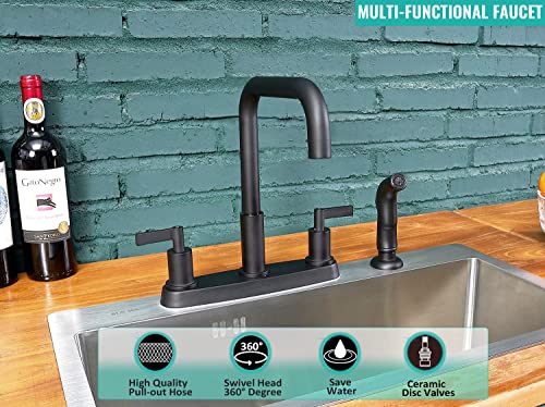 Kitchen Faucet With Sprayer, Black Kitchen Faucet, Matte Black Kitchen Sink Faucet, Stainless Steel Kitchen Sink Faucet With Side Sprayer, 3 Or 4 Hole Rv Utility Laundry Kitchen Faucets Kmf028B #TOP1