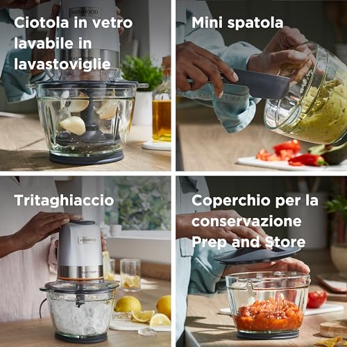 Kenwood EasyChop+ CHP62.400SI, Tritatutto con Sistema di Lame Quad Blade in Acciaio Inox, Sistema di Controllo, Tritaghiaccio, Ciotola in Vetro da 600ml, Lavabile in Lavastoviglie, 500W, Silver - immagine 5