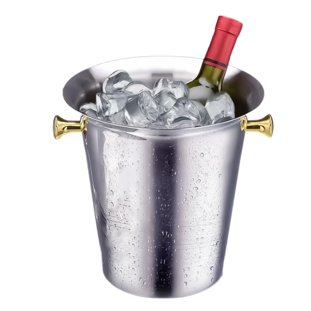 Secchio per birra con manici per il trasporto, in acciaio inox, lungo e stretto, per feste, vino, birra, club, bar, matrimoni, porta ghiaccio (oro, 2 l)