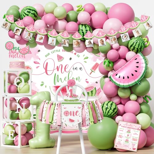 One In A Melon Party Decorations Girl Watermelon 1st Birthday Party Decorations Summer Sweet One Pink Watermelon First Party Our Little Sweetie is One in A Melon for 1st Year Old Girl Bday Supplies