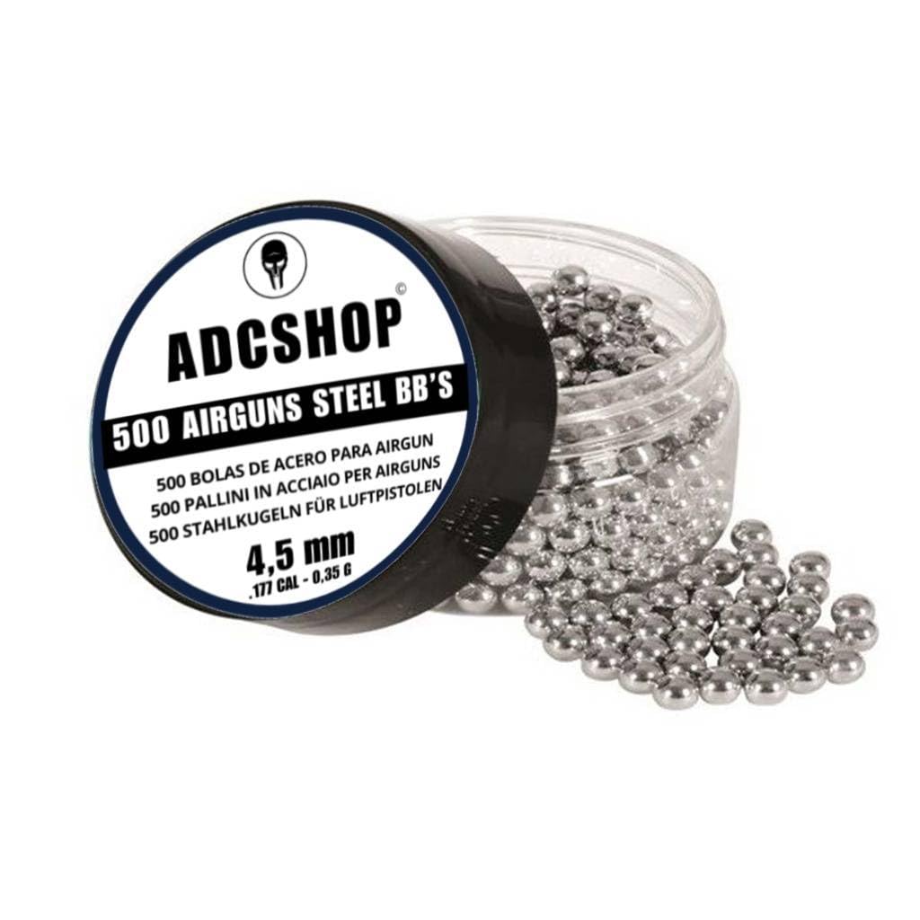 Bolas de Acero 4.5mm (.177 Cal) para Pistolas Aire Comprimido y CO2 | Tarro 500 BBS Alta Densidad 0,35g | Compatible Solo con Armas para Bolas de Acero | Transporte Fácil y Seguro