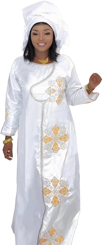 HD West African Bazin Dress for Woman Floral Embroidery African Female Native Maxi Dresses
