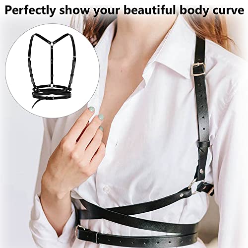 XCSJ Punk riem voor dames, punk leer, trekkoord voor dames, PU-leer, borsttrekkoord, zwart, bodysuit, verstelbare lichaamssieraden, gothic riem, geschikt voor cosplay, prom, rave, halloweenkostuum - Image 3