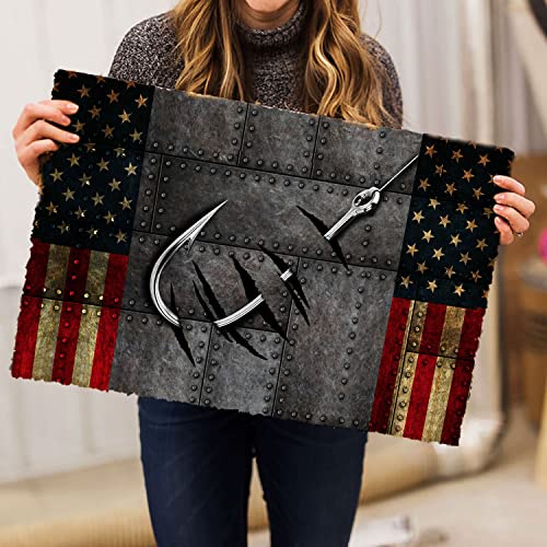 Ohaprints Fishing Hook Fisherman American Flag Pattern Welcome Doormat Front Rubber Door Mat Home Porch Decor Outdoor Indoor Entrance Floor Entryway Rug Modern Farmhouse Outside Entry Carpet #TOP5
