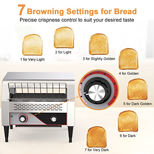 Commercial Conveyor Toaster 450 Slices/Hour, 14.4In Opening Width Conveyor Toaster For Bread Bagel Breakfast Food, 2600W Heavy Duty Stainless Steel Toaster For Cafes, Buffets, Restaurants, And Coffee. #TOP3