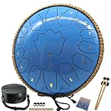 BETESINE 13-Inch 15-Note Steel Tongue Drum in C Major, Beginner-Friendly Meditation Drum with Mallets, Music Book, Finger Picks, Carry Bag & Note Stickers, Ocean Blue