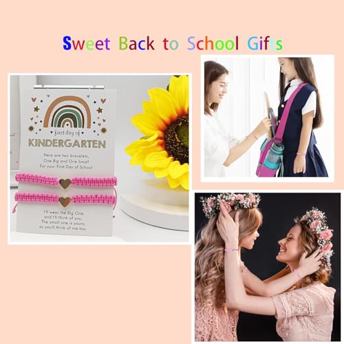 Image of First Day of School Bracelets Matching Heart Bracelets for Mom and Daughter Back to School Bracelets for 2 Braided Adjustable Charm Bracelets Jewellery Present