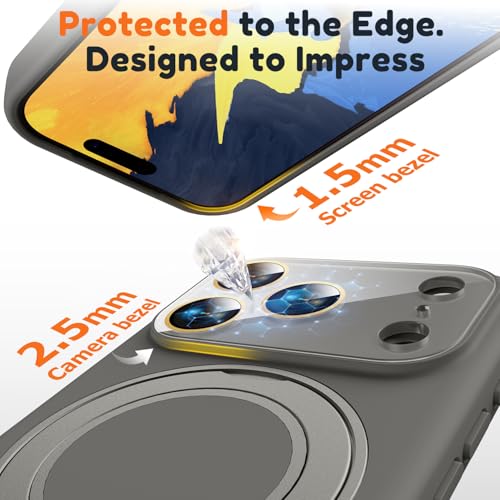 Image of Silicone 360 Spin Magnetic Stand Case for iPhone 17 Pro, [Compatible with Mag-Safe][Reinforced Hard Camera Protection] Liquid Silicone Rubber Phone Case Cover with Ring, Camera Button, Slate Gray