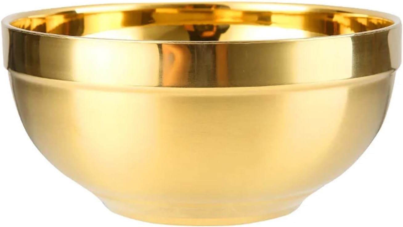 Stainless Steel Double Layer Anti-Scalding Noodles Soup Bowls Thick Insulated For Children Tableware(Gold)