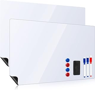 Magnetic Whiteboard for Fridge, 2 Pack 12x16 Inch Dry Erase Board for Refrigerator, Kitchen Organizer & Planner with 3 Markers, Eraser & 4 Magnets