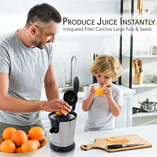 Stainless Steel Electric Juicer Machine - 160W Power Juice Press, Citrus Juicer & Squeezer Masticating Machine - Easy To Clean - Includes Handle & Cone For Maximum Juice Masticating & Extraction #TOP3
