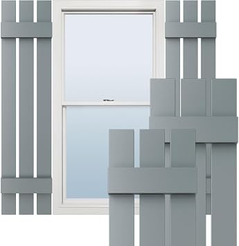 12"W x 32"H Lifetime Vinyl, TailorMade Three Board Spaced 2 Batten, Board-n-Batten Shutters, w/Shutter-Loks Per Pair, Storm Cloud