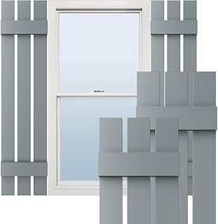 12"W x 51"H Lifetime Vinyl, Standard Three Board Spaced, Board-n-Batten Shutters, w/Installation Shutter-Lok's & Matching Screws (Per Pair), Storm Cloud