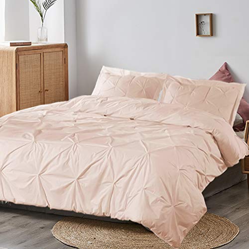 King Linens 100% Cotton Duvet Cover Set Pinch Pleated 3 Pieces (1 Duvet Cover Set & 2 Pillow Shams) With Button Closure Soft Breathable Vintage Pintuck Bedding Chic Cute Decorative –Pink, Queen Size #TOP16