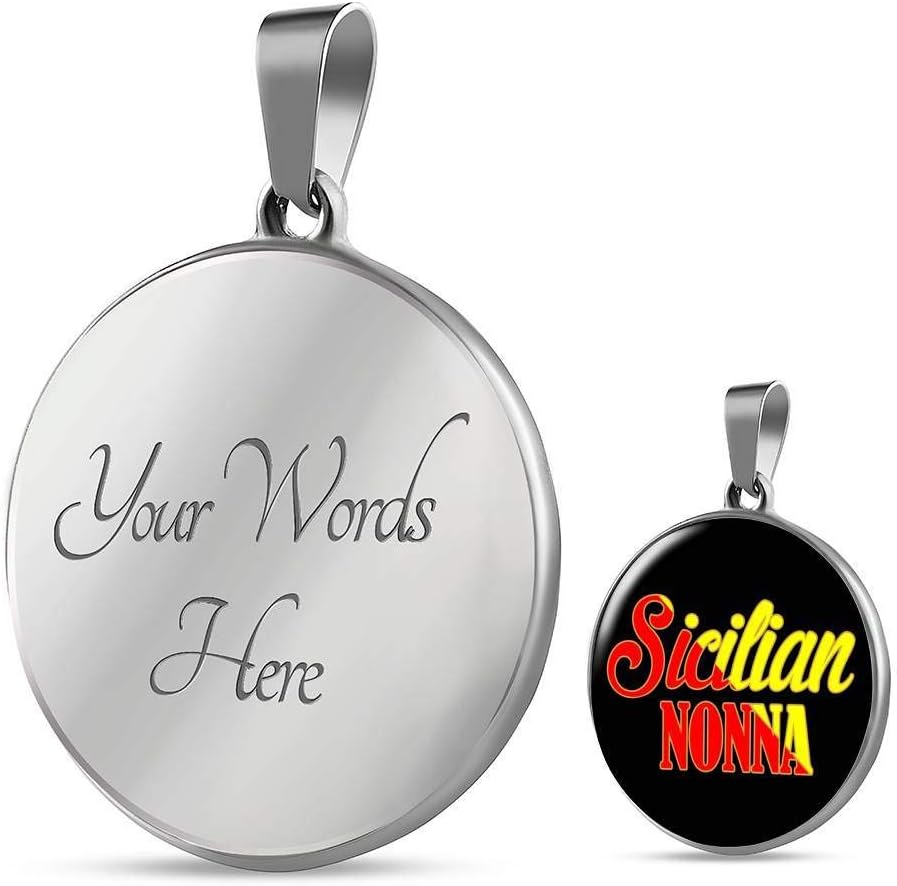 P.S. I Love Italy Sicilian Nonna With Black Circle Necklace with Pendant - Great Jewelry Gift Crafted in Shatterproof Glass and Surgical Steel