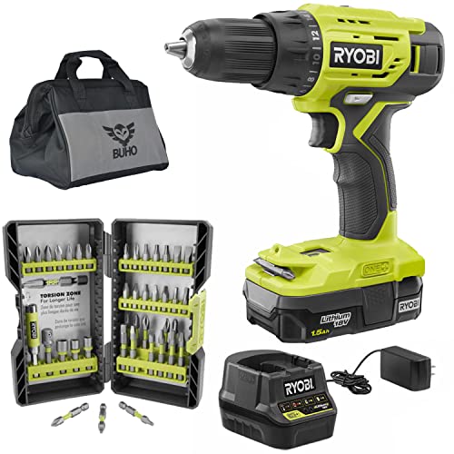 Ryobi Drill Set Bundle with Ryobi 1/2 Inch ONE+ Drill Driver, 1.5 Ah 18Volt Battery, 40 Piece