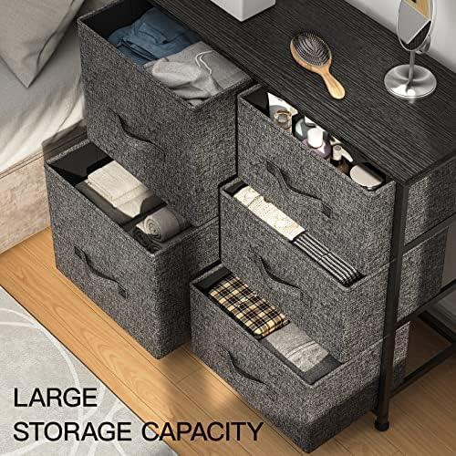 5 Drawers Storage Dresser, Fabric Dressers Tower Units for Bedroom, Hallway, Entryway, Closets, Chest of Drawers Nightstand with Sturdy Steel Frame, Wood Top, Easy to Assemble