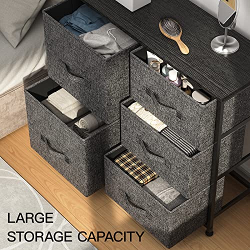 Pipishell Fabric Dresser, 5 Drawer Storage Chest Tower, Organizer Unit For Bedroom, Hallway, Entryway, Closets And Living Room -Sturdy Steel Frame, Wood Top, Easy Pull #TOP3