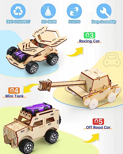Poraxy STEM Kits for Kids Age 8-10, 5 Set STEM Toys for Boys Age 8-12, Wooden 3D Puzzles Model Car Kits, Science Kit Crafts Building Project, Birthday Gifts for 6 7 8 9 10 11 12 13 Year Old Boys Girls - Image 4
