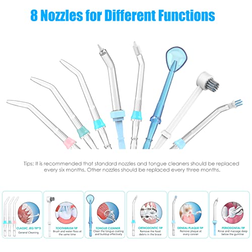 Sawgmore Elektrische Munddusche mit 10 Druckstufen und 8 Düsen,Professional Waterflosser für Zanreinigung,600ML Wassertank, Perfekt für die Familie – Bild 5