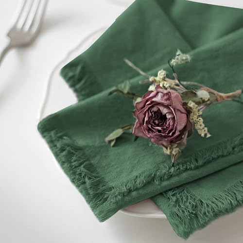 Ayuzawa Handmade Cloth Napkins 100% Cotton Napkins With Fringe，Delicate Handmade Cloth Napkins For Dinners, Parties, Weddings And More，18 X 18 Inch Set Of 4 - Green #TOP1