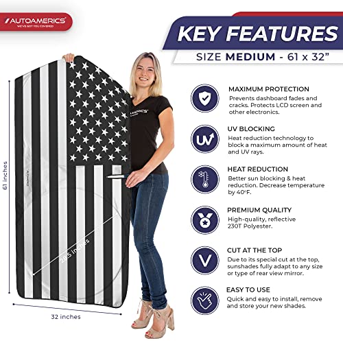 Autoamerics 1-Piece Windshield Sun Shade B&W American Flag Usa Patriotic Design - Foldable Car Front Window Sunshade For Most Sedans Suv Truck - Blocks Max Uv Rays And Keeps Your Vehicle Cool - Medium #TOP1