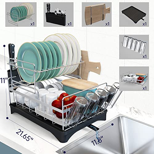 Dish Drying Rack Dish Drainers For Kitchen Counter With Drainboard 2 Tier Durable Stainless Steel Dish Rack And Drainboard Set With Glass Holder Cutting Boards Holder Easy Installation #TOP5