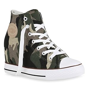 stiefelparadies Stiefelparadies Damen Sneakers Keilabsatz Camouflage High Top Sneaker-Wedges 140348 Camouflage 37 Flandell