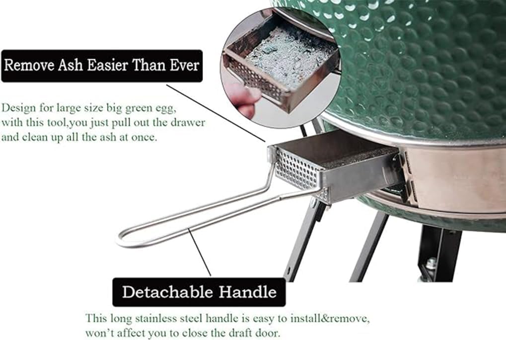Upgrade Ash Drawer Accessories for Big Green Egg Large (Version After 2022)-BGE Replacement Parts Ash Clean Tool-Stainless Steel