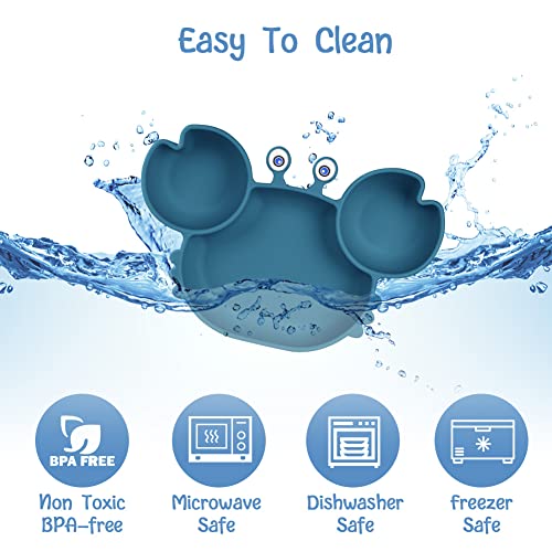 Miniatura 6 de Vicloon Platos De Silicona, Platos De Bebé Con Ventosa, Platos De Alimentación Para Niños, Placa Dividida De Entrenamiento, Antideslizantes, Sin Bpa, Para Lavavajillas Microondas-Azul