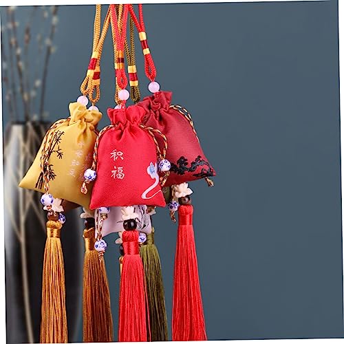 6 bolsas decorativas bordadas con borlas para colgar miniatura 2